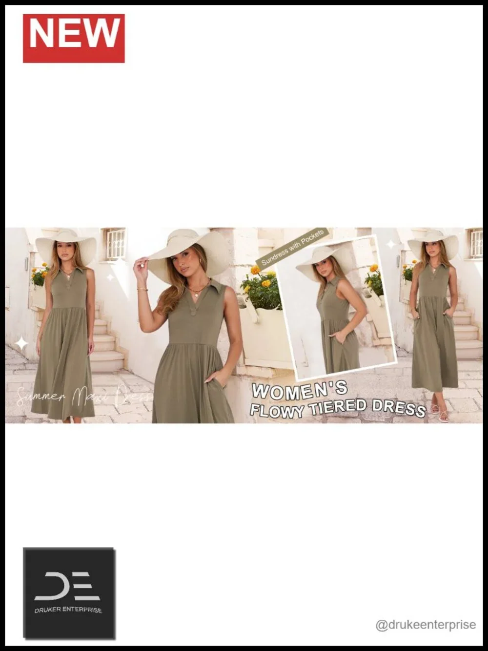 Casual Summer Maxi Dress Sleeveless V Neck A-Line Flowy Beach Vacation